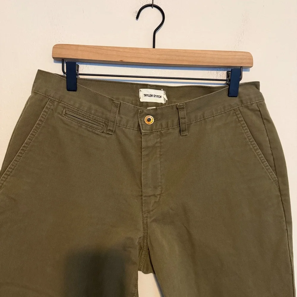 Taylor Stitch Slim chino pants green 33 cotton trill minimalist casual classic - Picture 2 of 5